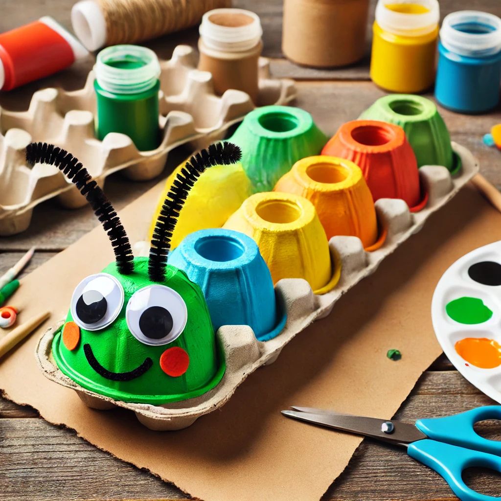 Bunte Raupen aus Eierkartons – Beispielbild
