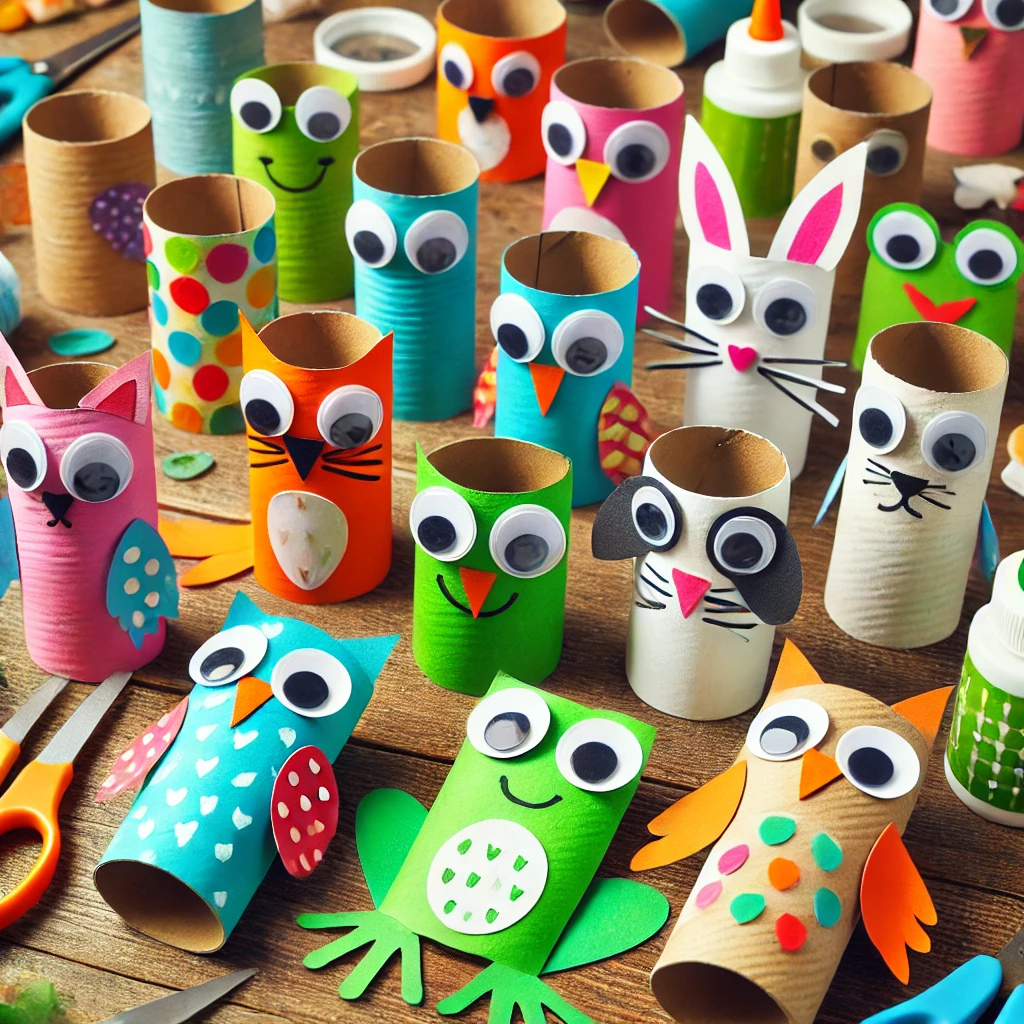 Lustige Tierfiguren aus Klopapierrollen – Beispielbild