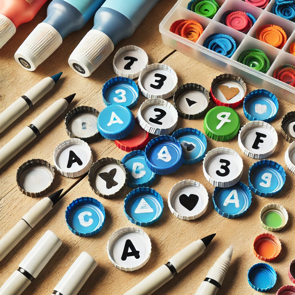 DIY-Memory-Spiel aus Flaschendeckeln – Beispielbild